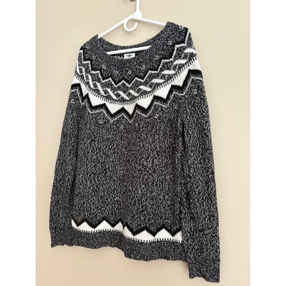 Old Navy Fair Isle Fall/Winter Sweater in Black + White Size XL Extra Large - Picture 4 of 10